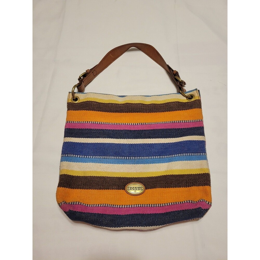 Fossil Boho Striped  Canvas Shoulder Bag  Large  13x13  Cary Strap